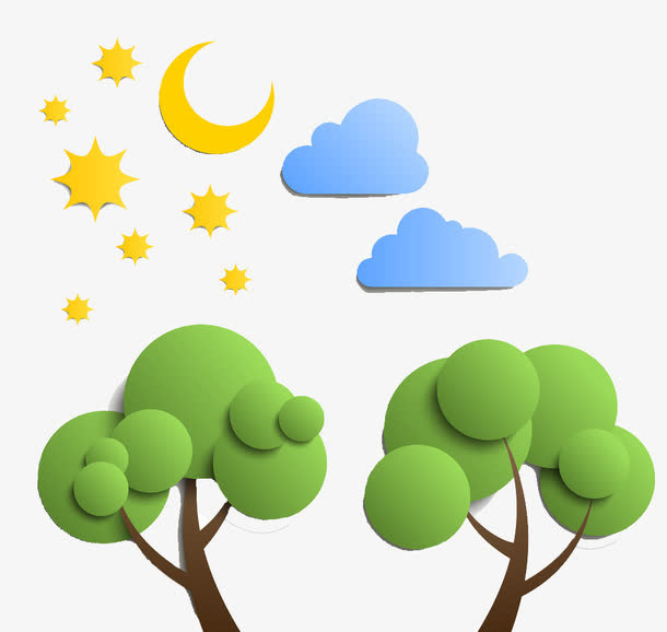 夜晚的两棵小树免抠