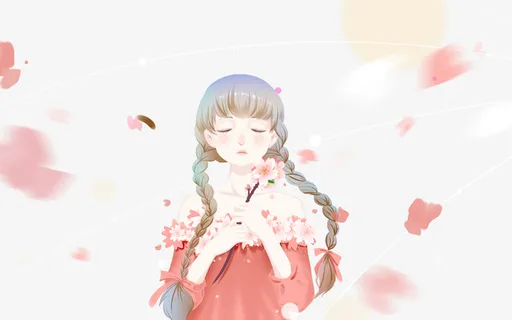 春天樱花花瓣手绘女孩免抠手绘/卡通手绘元素