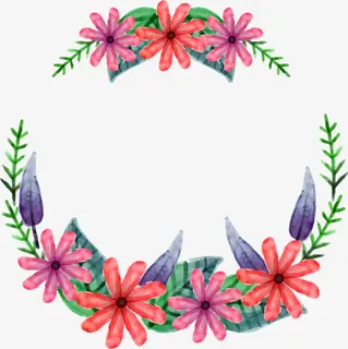 手绘花朵绿叶花环免抠