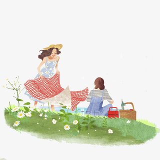 卡通春游的女孩插画免抠免抠
