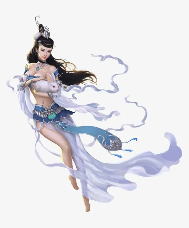 白色仙气人物美女嫦娥玉兔免抠