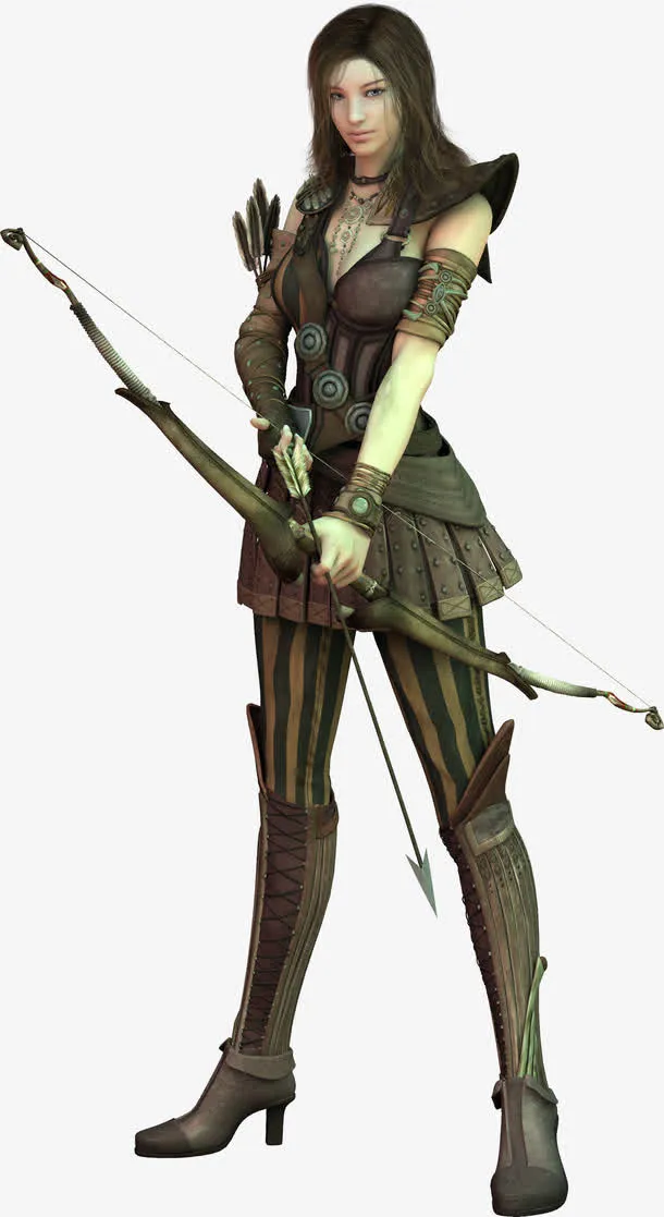 手绘激战美女弓箭手模特免抠