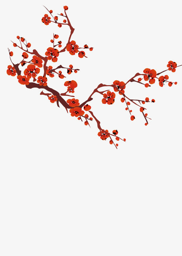 红梅树枝免抠
