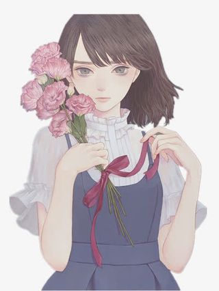 拿着康乃馨花束的女生免抠