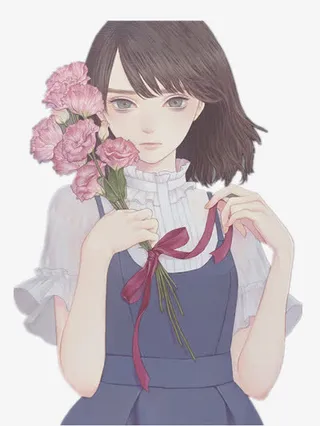拿着康乃馨花束的女生免抠