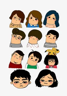 手绘歪头的卡通人物图免抠