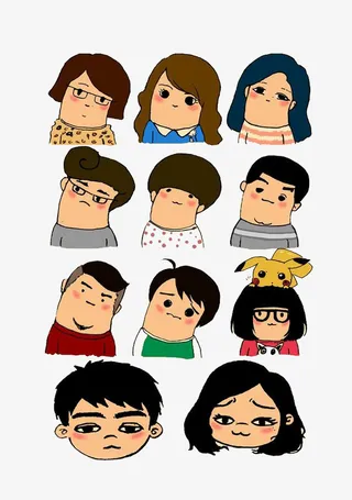 手绘歪头的卡通人物图免抠