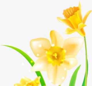 精美手绘黄色花纹绿叶免抠