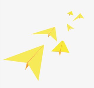 飞翔在天空的黄色纸飞机免抠