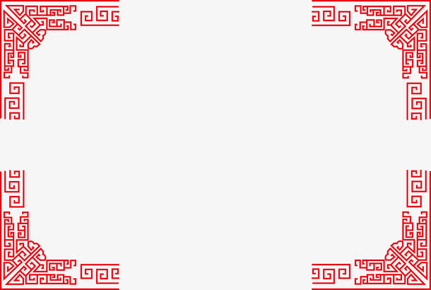红色矩形窗纹素材图免抠