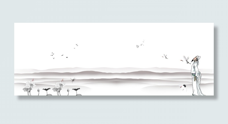 水墨山水中国风灰色banner背景高清