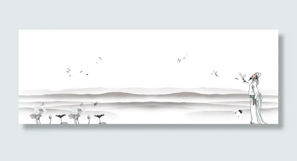 水墨山水中国风灰色banner背景高清