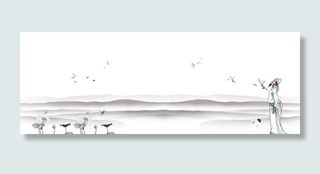 水墨山水中国风灰色banner背景高清