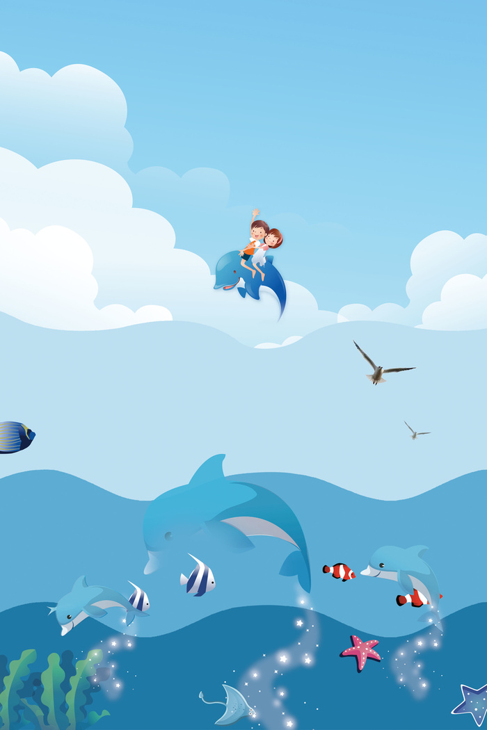 水族馆激情夏日海报背景素材高清