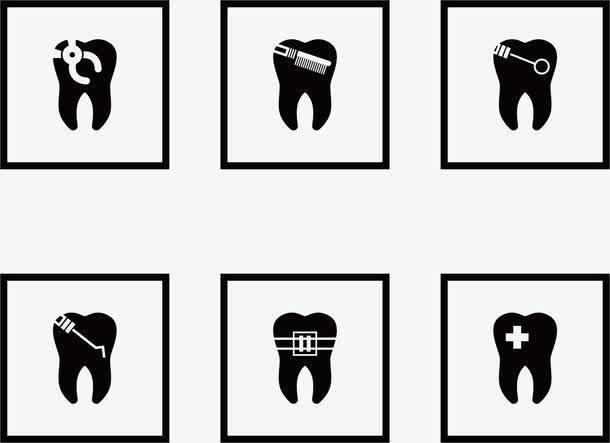 矢量手绘6个治疗牙齿图标免抠