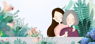 母亲节文艺植物手绘绿色banner高清