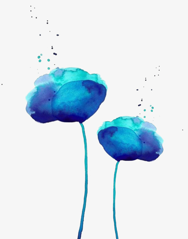 蓝色水彩花朵免抠