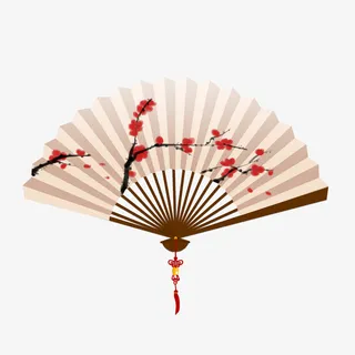 中国风水墨古风风梅花折扇免抠