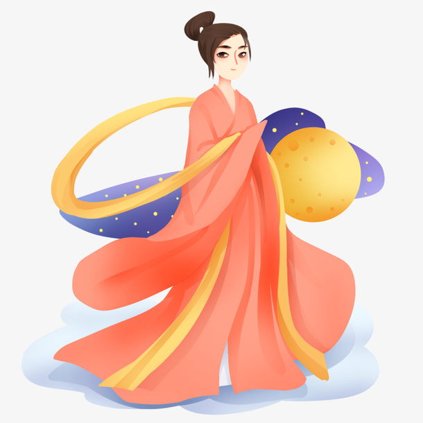 手绘嫦娥元素免抠