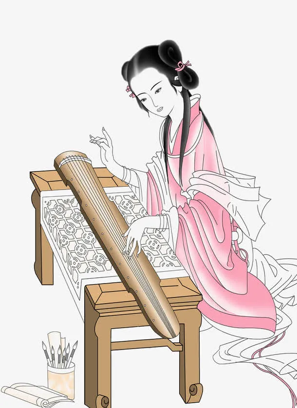 古装弹琴的美女免抠