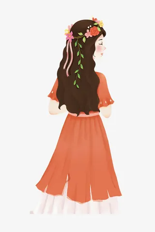 春天户外踏青赏花女孩背影免抠