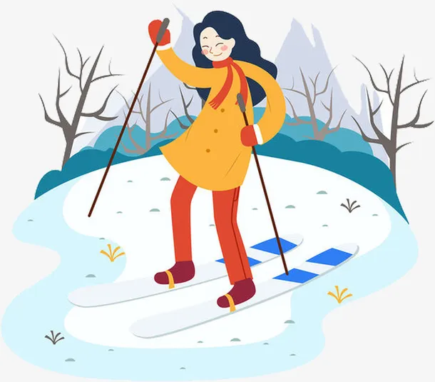卡通冬天滑雪小女孩免抠
