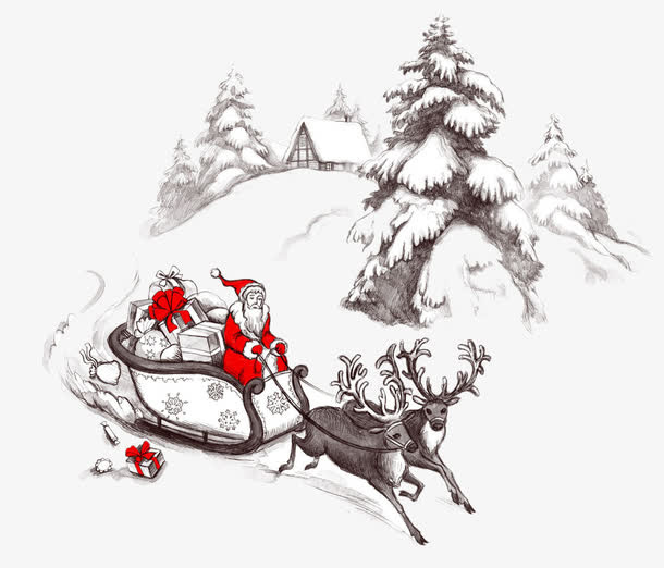 羚羊拉着圣诞老人的雪地图免抠