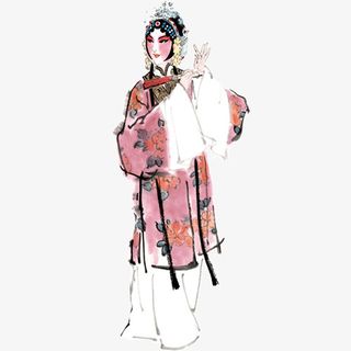 粉色可爱装饰唱戏人物设计图免抠