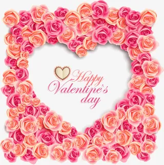 手绘玫瑰边框心形字母图案免抠