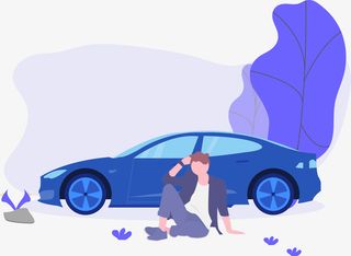 坐在汽车旁边的男人免抠