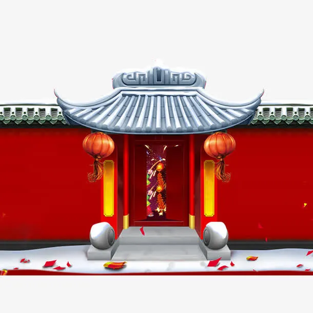 红色节日庆祝春节大门免抠