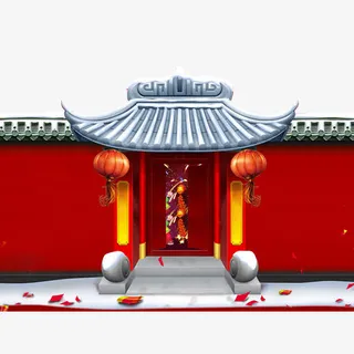 红色节日庆祝春节大门免抠