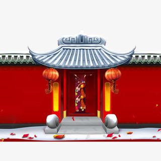 红色节日庆祝春节大门免抠