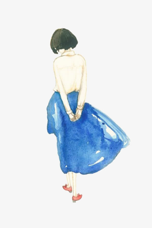 彩绘风格小女孩行走背影图免抠