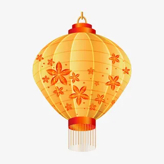 黄色中国风花朵灯笼免抠