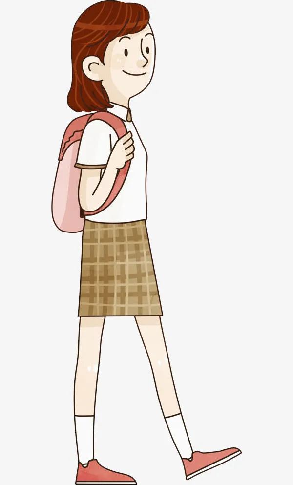 卡通背书包上学的女孩免抠图免抠
