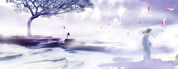 中国风文艺粉色花瓣礼拜梦幻背景高清