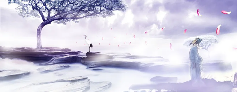 中国风文艺粉色花瓣礼拜梦幻背景高清