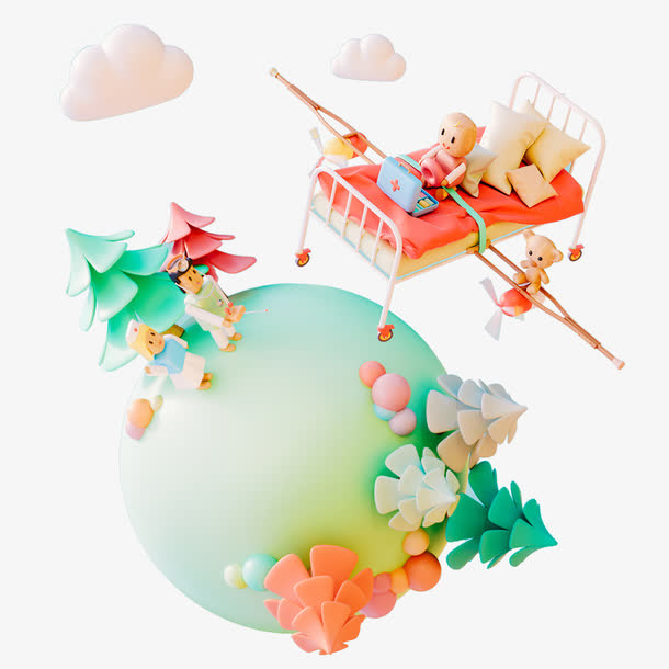 手绘立体三口之家设计素材免抠