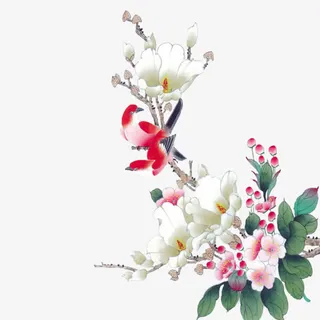 水彩古风桃花桃枝树枝免抠