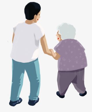 手绘母亲节简约装饰插图陪伴老妈免抠