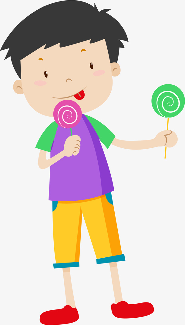 微笑卡通棒棒糖男孩免抠