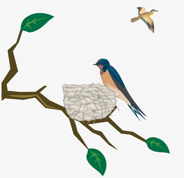 手绘树枝鸟窝免抠