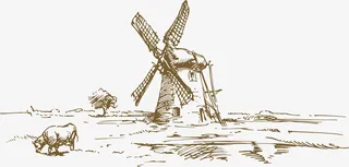 素描黄色大风车免抠