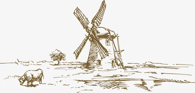 素描黄色大风车免抠 素描黄色大风车免抠