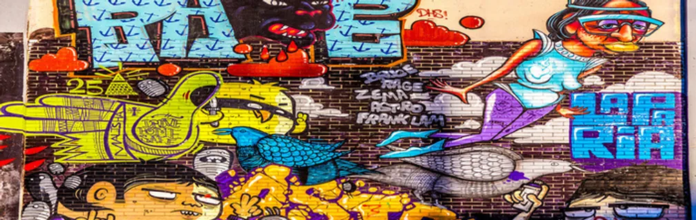 手绘砖墙彩色涂鸦绘画背景高清