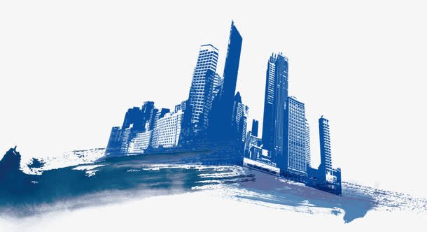 水墨城市建筑剪影免抠