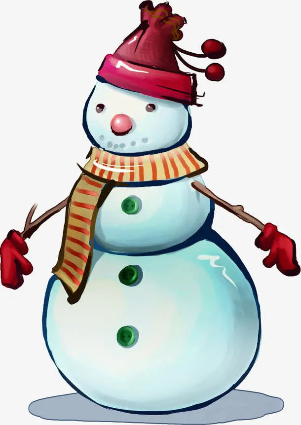 扁平手绘风格创意白色的雪人免抠
