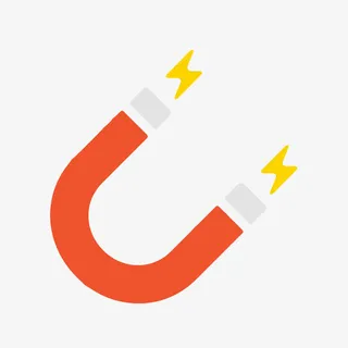 红色天然磁石带闪电的u型吸铁石免抠