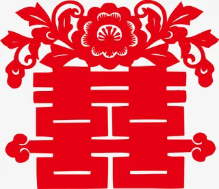 红色囍字剪纸png图免抠